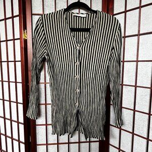 Vintage Chrysanthe Striped Plisse Cardigan - Black & White - Artful Intellectual